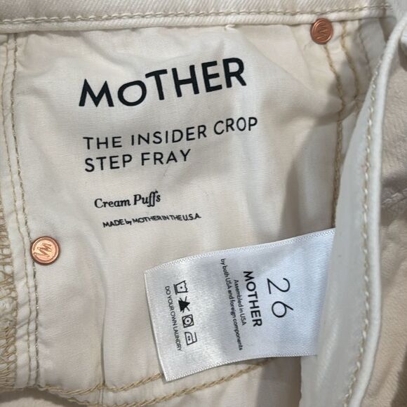 New MOTHER The Insider Crop Step Fray Jeans Cream Puff Size 26 - Picture 14 of 16